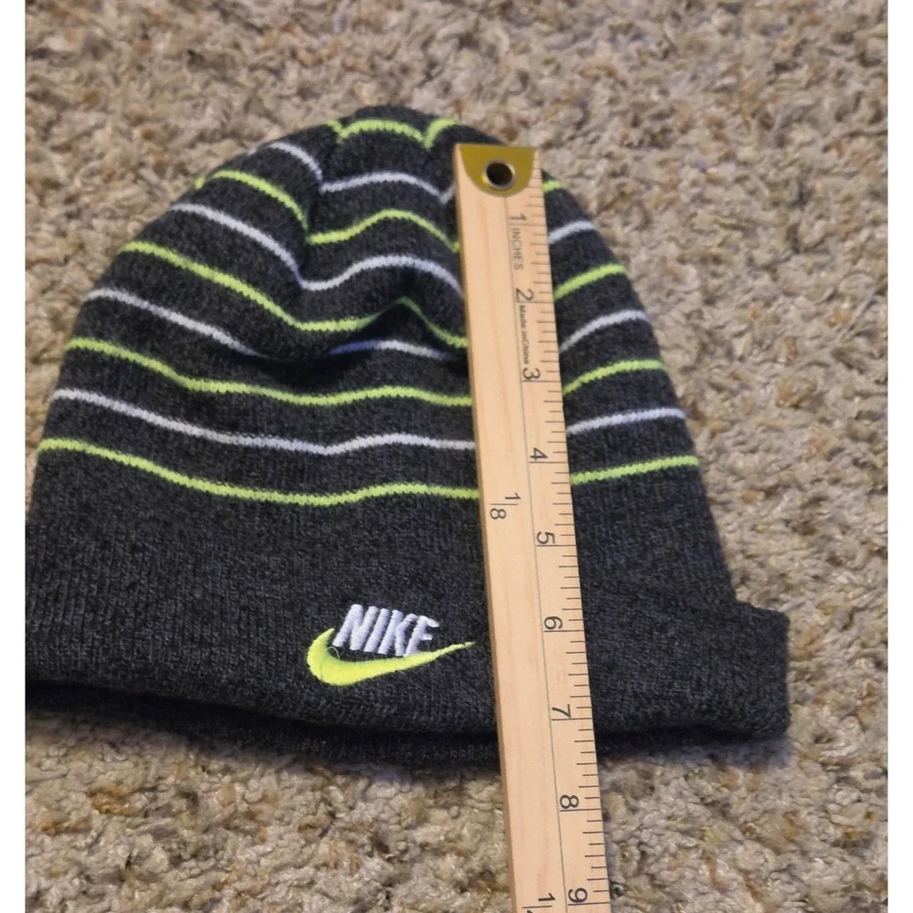 Nike Youth Knit‎ Striped Beanie One Size Gray White Green